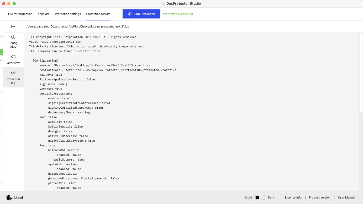 DexProtector log during process