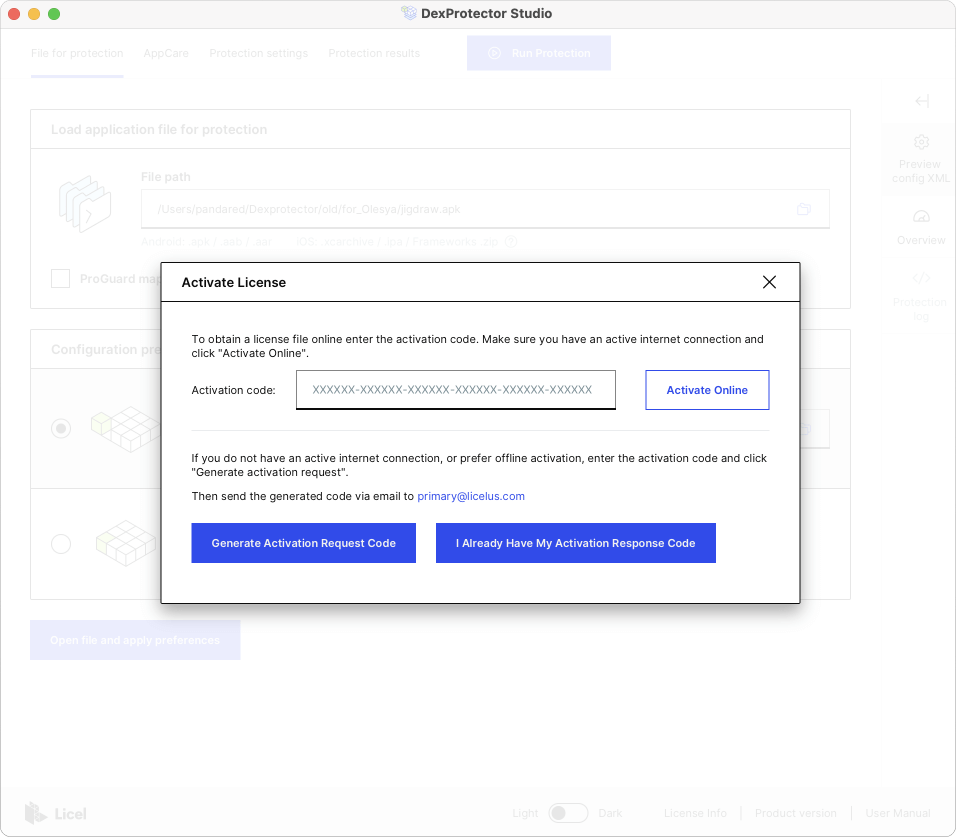 Activating your license via Studio (online)