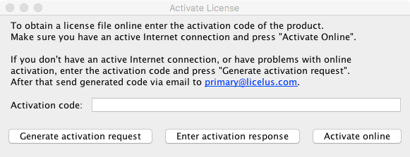 Enter activation code screen